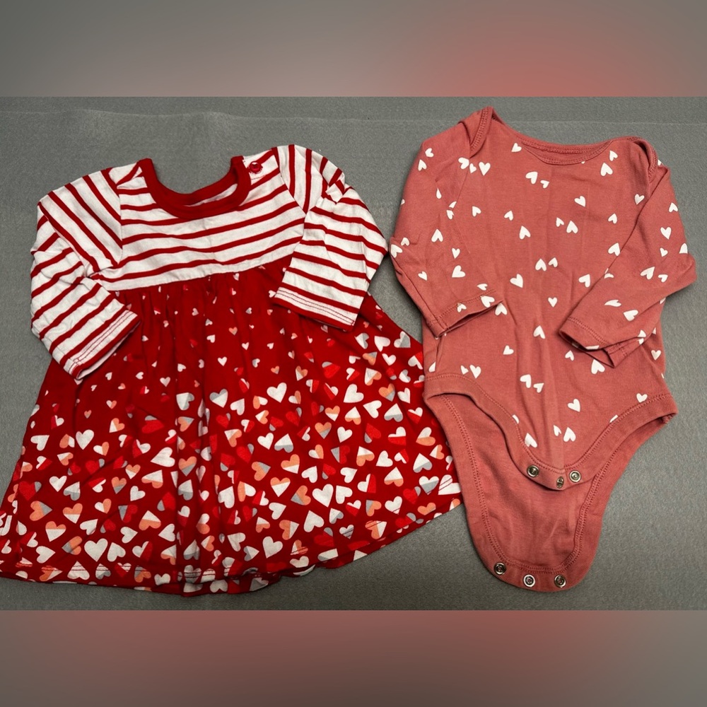 Old Navy girls dress and onesie- heart pattern-bundle of 2 items 3-6m